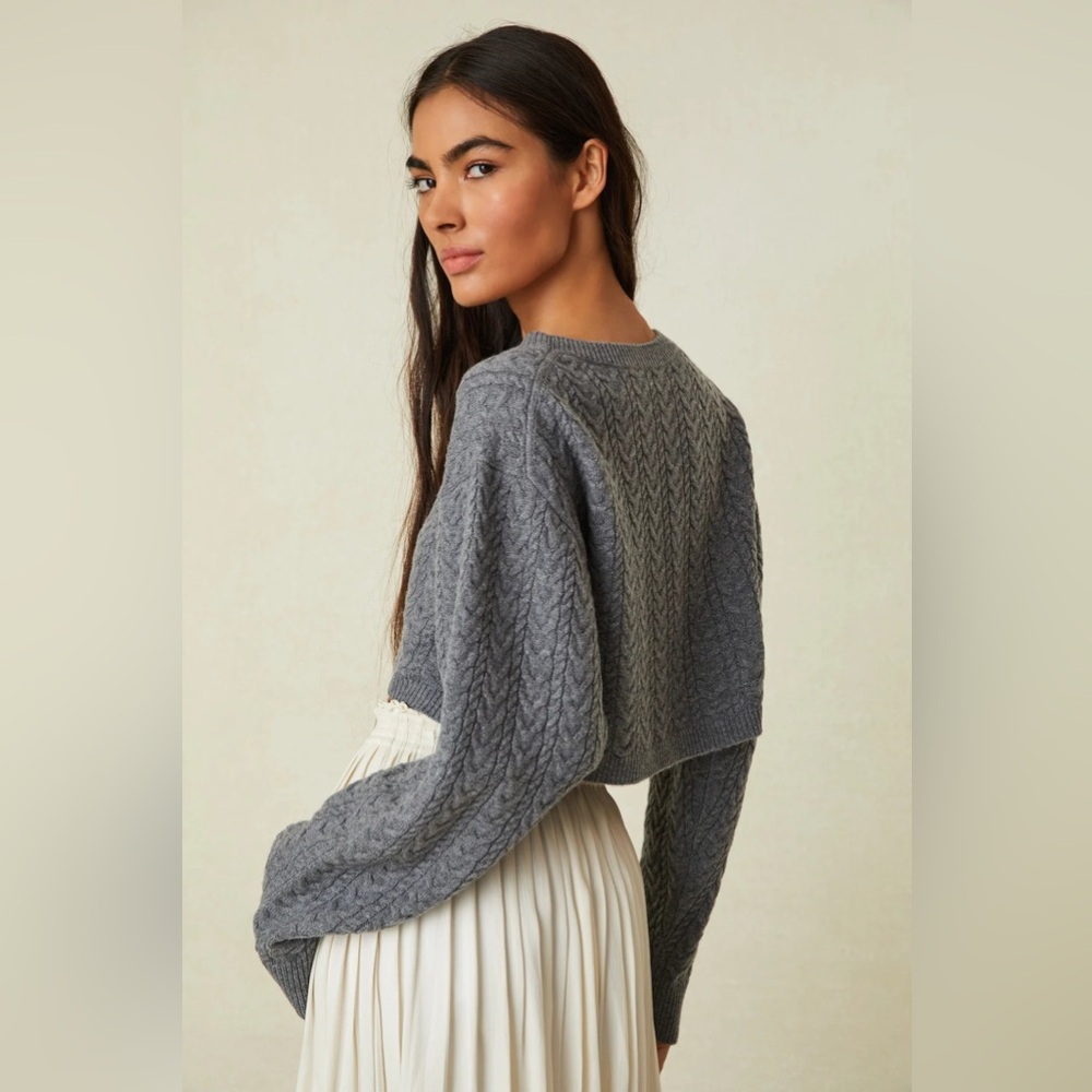 Loveshackfancy Calloway Shadow Gray Crop Knit Cre… - image 4